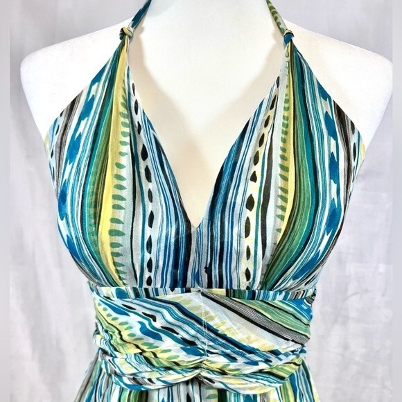 Donna Ricco gorgeous Silk abstract print ruched halter dress size 6 - Picture 2 of 5